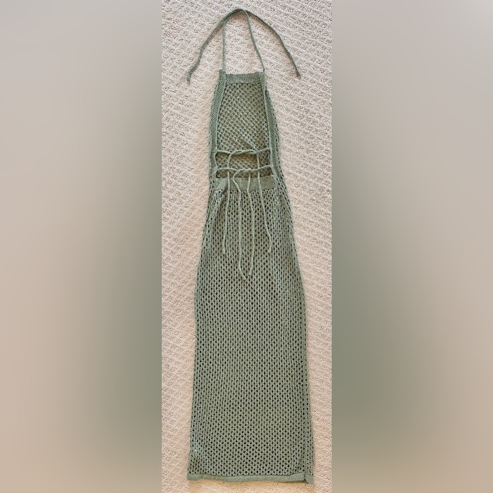 superdown Mirina Maxi Dress Sage Green Crochet Knit Cover Up Size Small - Picture 4 of 5